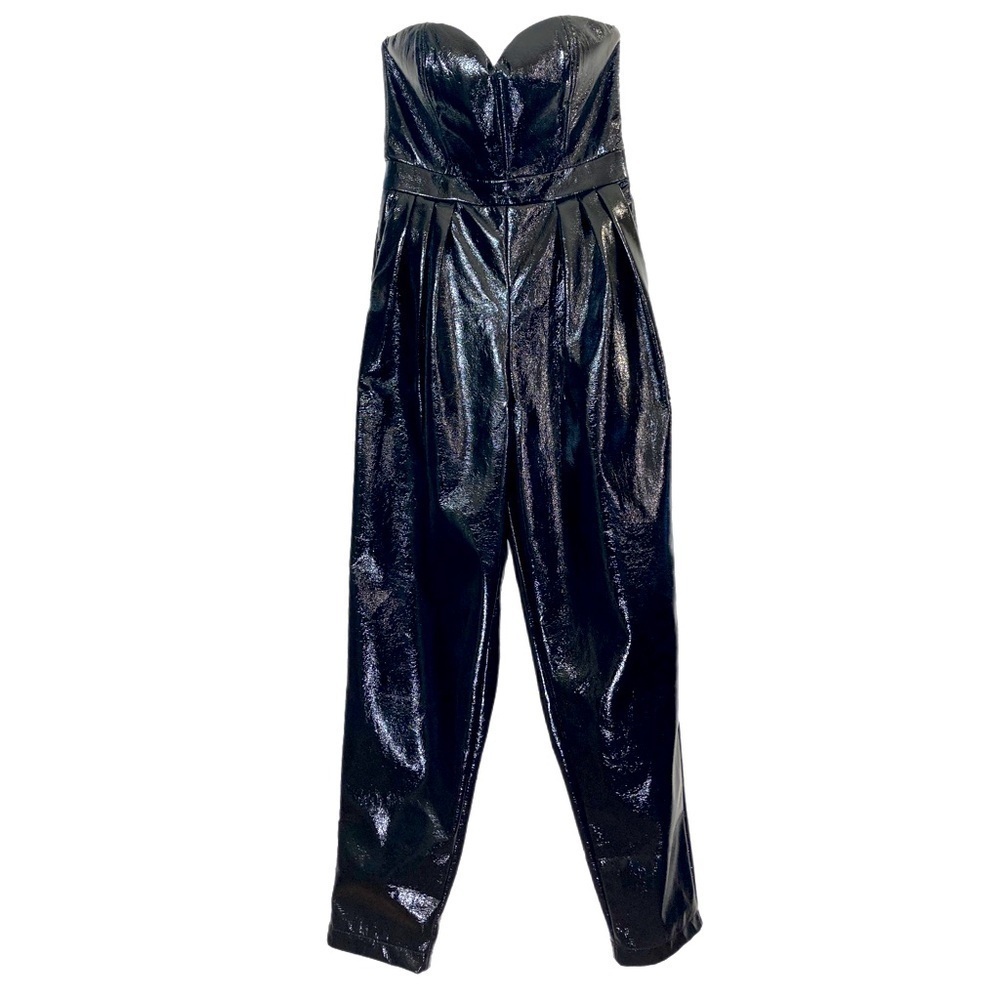 Vibrant M.I.U. Faux leather strapless sweetheart neckline jumpsuit
